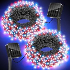 Red White And Blue Lights Solar String Lights Outdoor Waterproof For 4th Of July