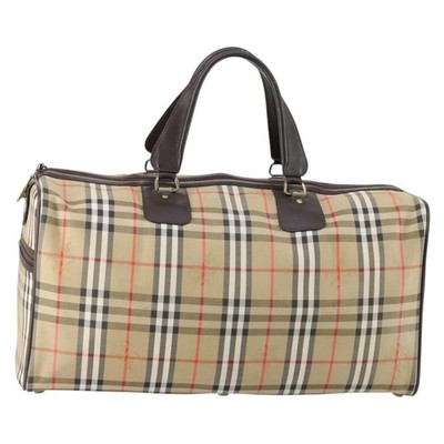 Burberry Vintage Duffle Bag Haymarket Canvas Beige Travel Bag
