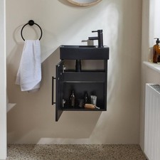 Milano Lurus 400mm Black Wall Hung Bathroom Vanity Unit Black Basin Bar Handle