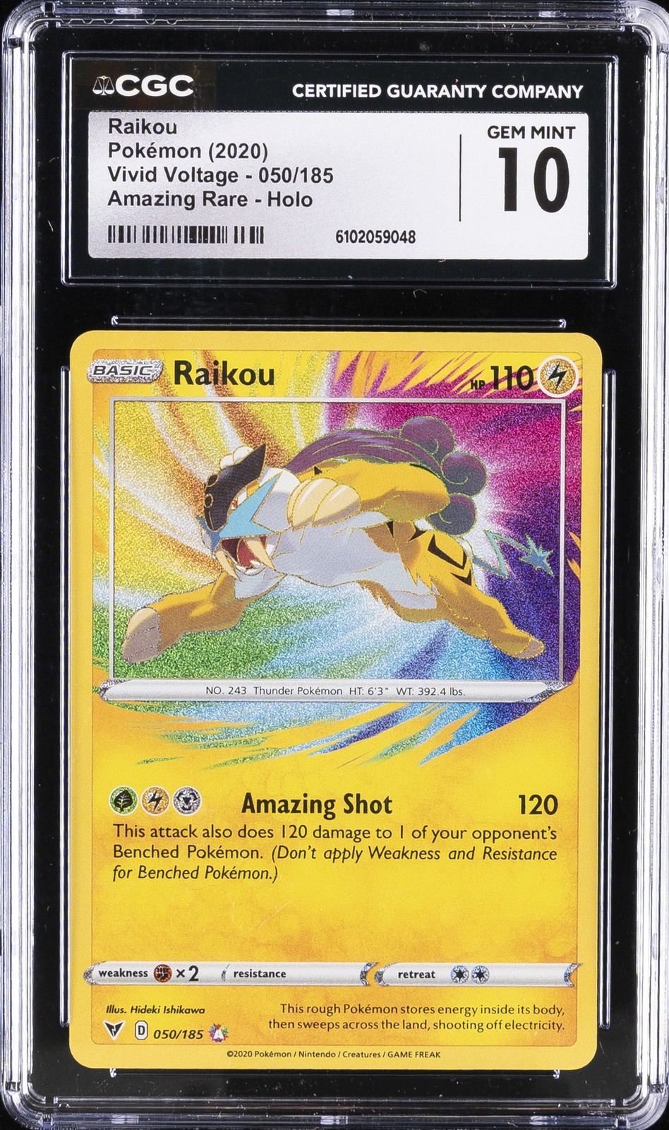 2020 POKEMON VIVID VOLTAGE AMAZING RARE-HOLO #050/185 RAIKOU CGC 10 GEM MINT