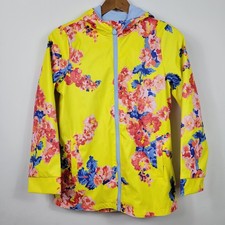 Joules Girls School Rain Jacket Sz 11  12 Yellow Floral Hooded Waterproof Coat