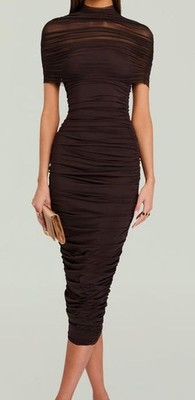 SEROYA Women Brown Roberta Ruched Midi Dress Size XS