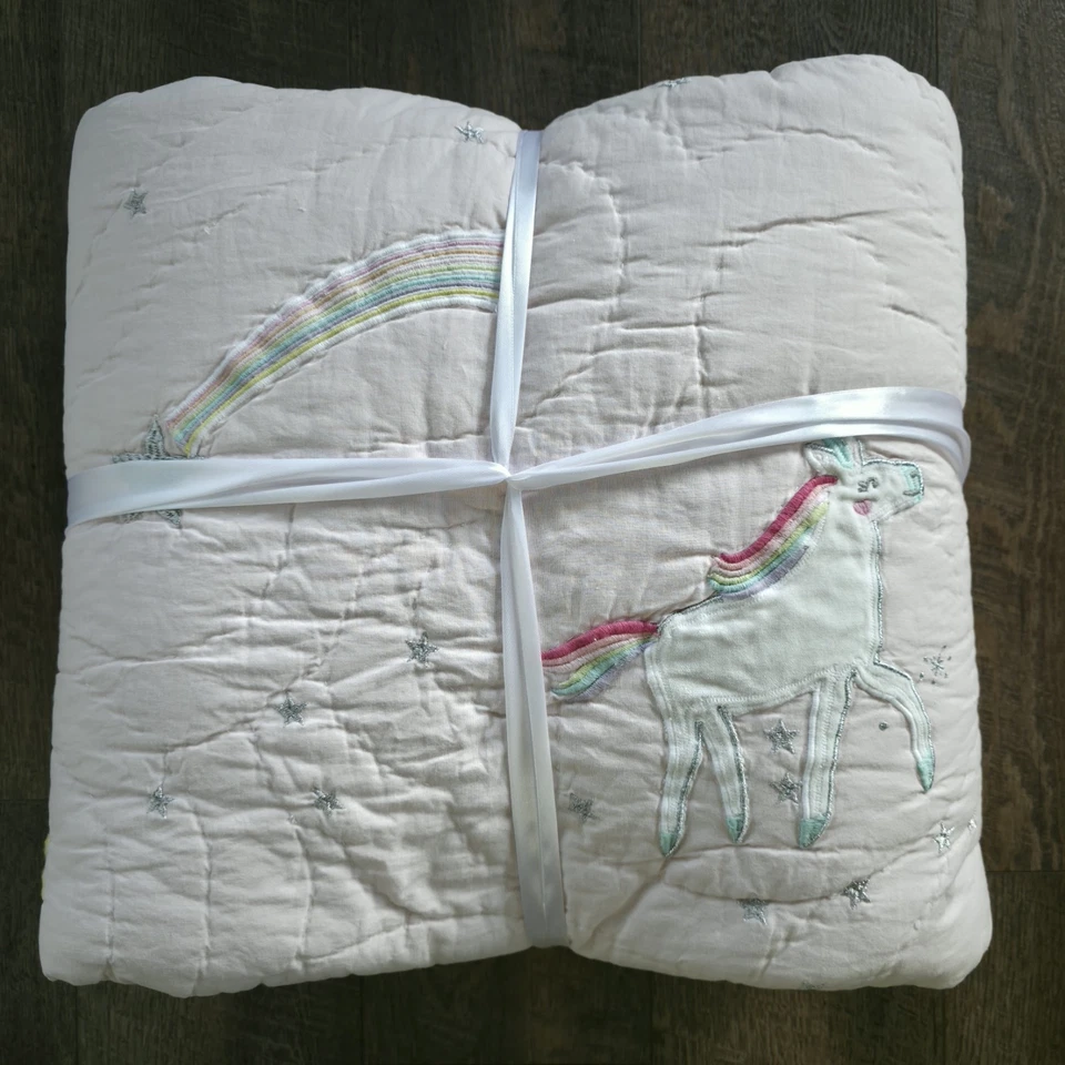 Pottery Barn Kids Rainbow Unicorn Quilt Full Queen Pink New - Image 2 of 4