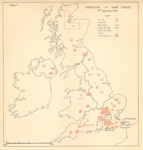 UK Home Forces disposition 11 September 1940. Defence. Sealion WW2 1957 map