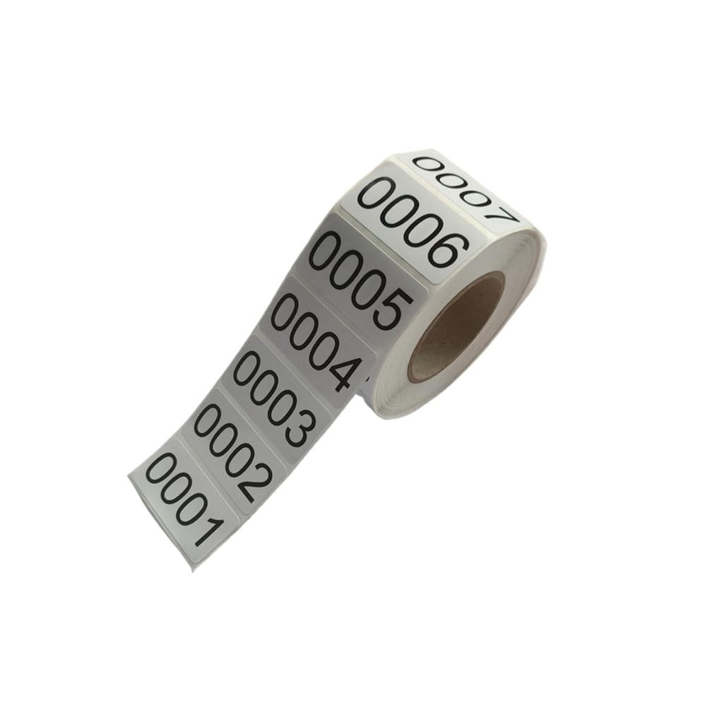 0001-1000 Count Inventory Numbered Stickers Roll, Self 1.6 x 0.8 inch, White-image