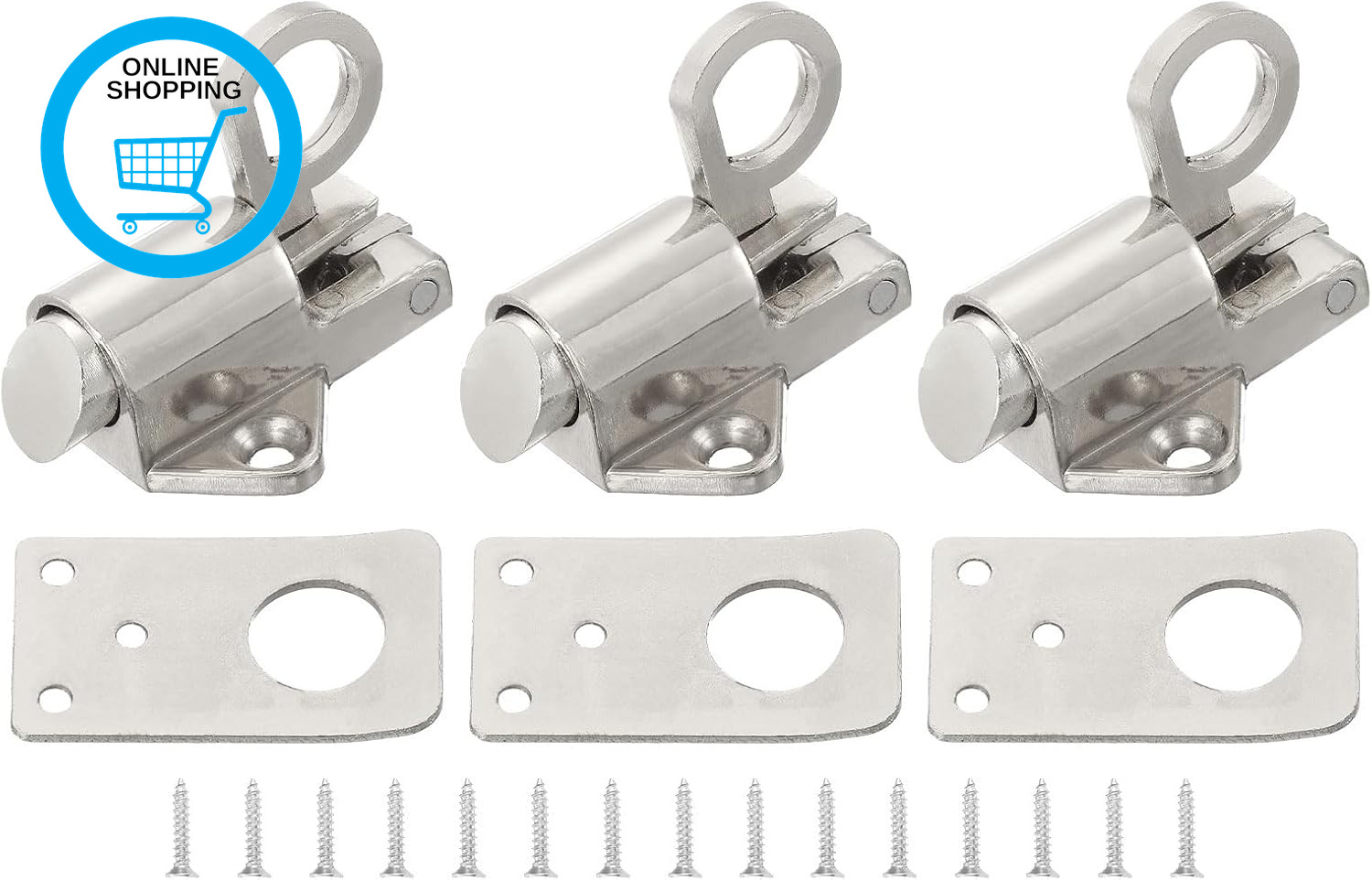 3Pcs Spring Bounce Lock, Security Pull Ring Spring Bounce Door Bolt Zinc Alloy A
