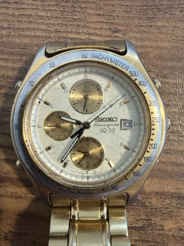 Seiko Men's Vintage Quartz Watch Chronograph 7T32-6G50 Runs Needs Repairs READ