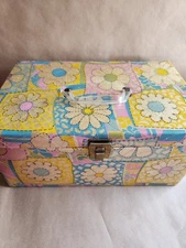 Vintage Quilted Floral Sewing Box  w/ Supplies 