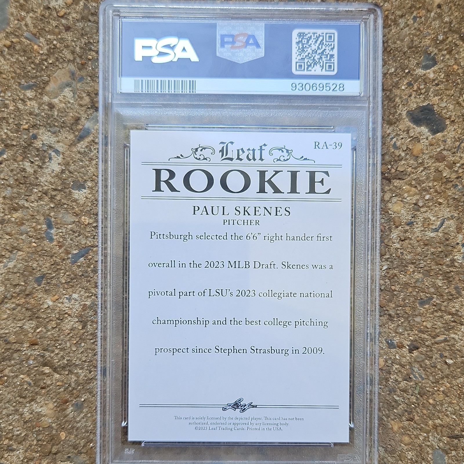 Leaf 2023 Paul Skenes Rookie Achievement #RA39 RC PSA 10 GEM MINT Pirates view 2