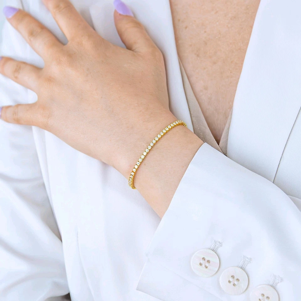 2.5ct G VS Real Lab Grown Diamond Tennis Bracelet Solid 14k Yellow Gold 7.5" - Image 2 of 2