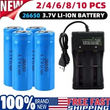 26650 Battery 3.7V Li-ion Rechargeable Batteries Cell / 2 Slot Charger LOT 2-10X