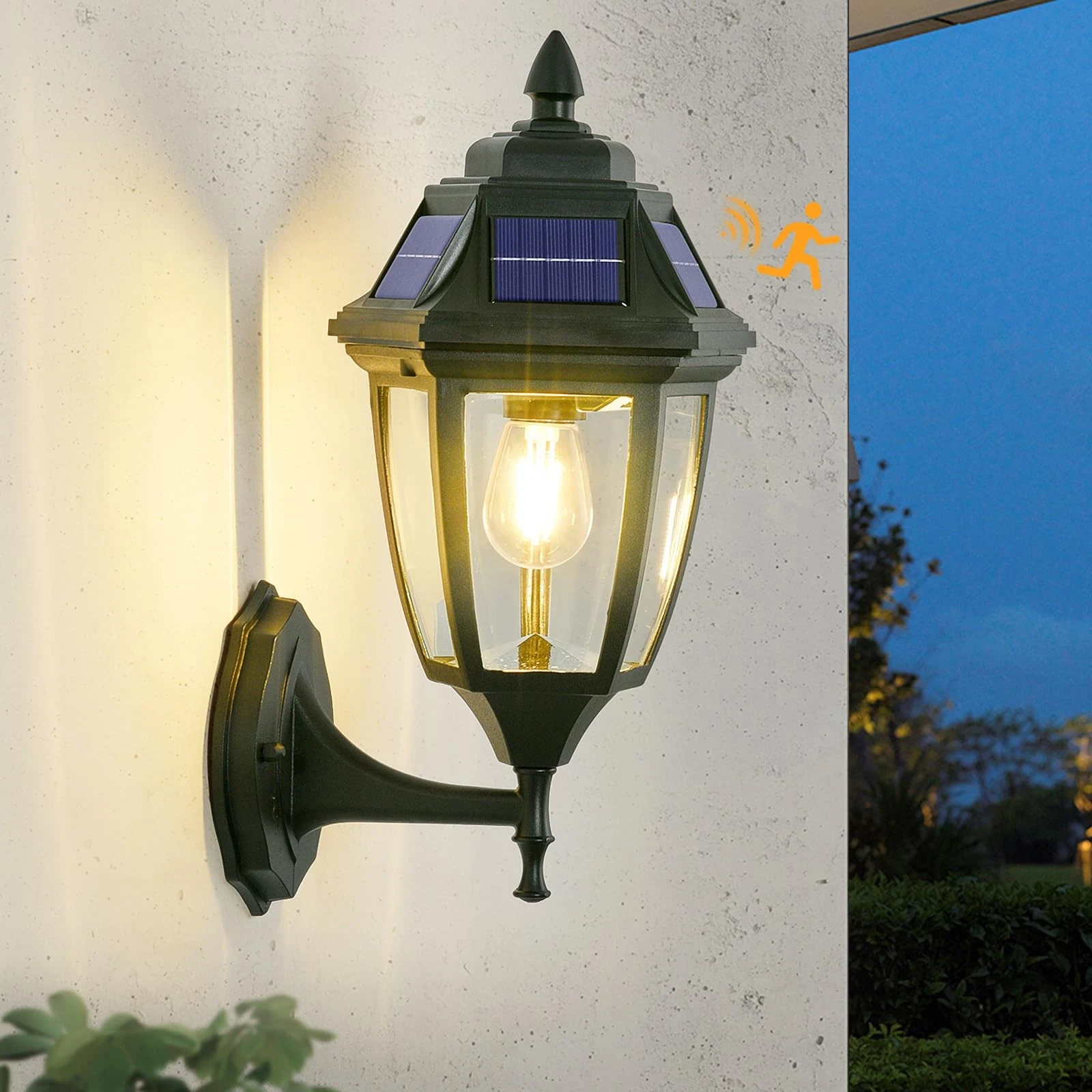 Solar Porch Lights Outdoor 1 Pack  Dusk to Dawn Motion Sensor Solar Sconce Li...