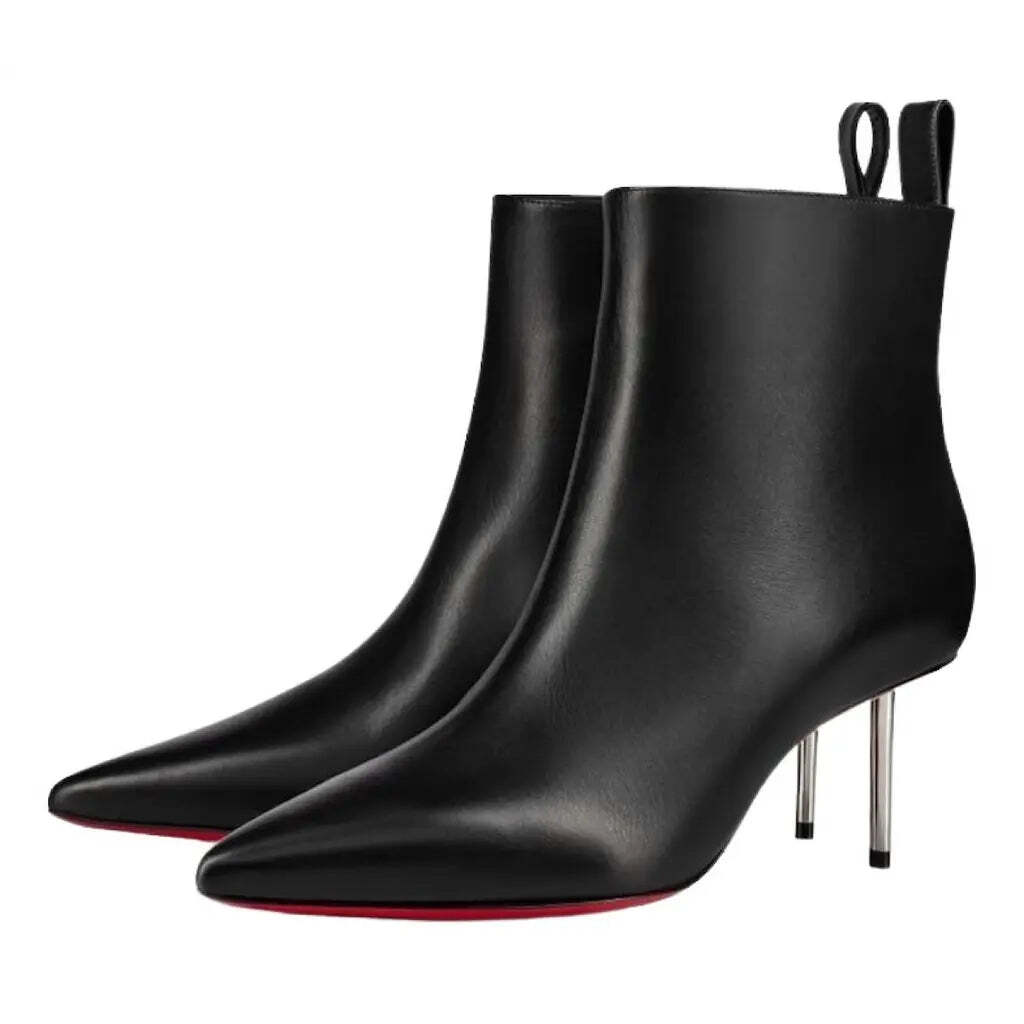 Christian Louboutin Epic Booty 70 Black Calf Leather Zipper Heel