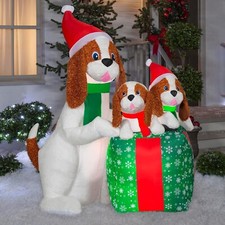 5.5 Ft DOG FAMILY WITH PLUSH FUR Airblown Lighted Yard Inflatable