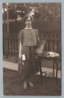Suede Fringe Jacket Painter Girl~Arts & Crafts RPPC Paint Brush & Easel Photo