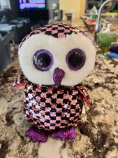 TY Flippables Beanie Boos CHECKS the Owl Sequins 8" Plush Pink Black  Purple