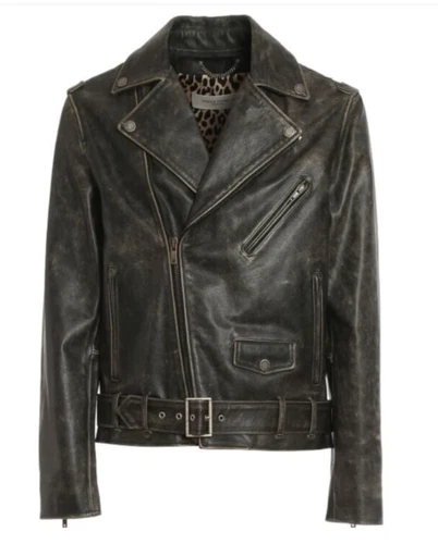 Men's Motorcycle Biker Genuine Buffalo Skin Leather jacket Brando Style Black image 4