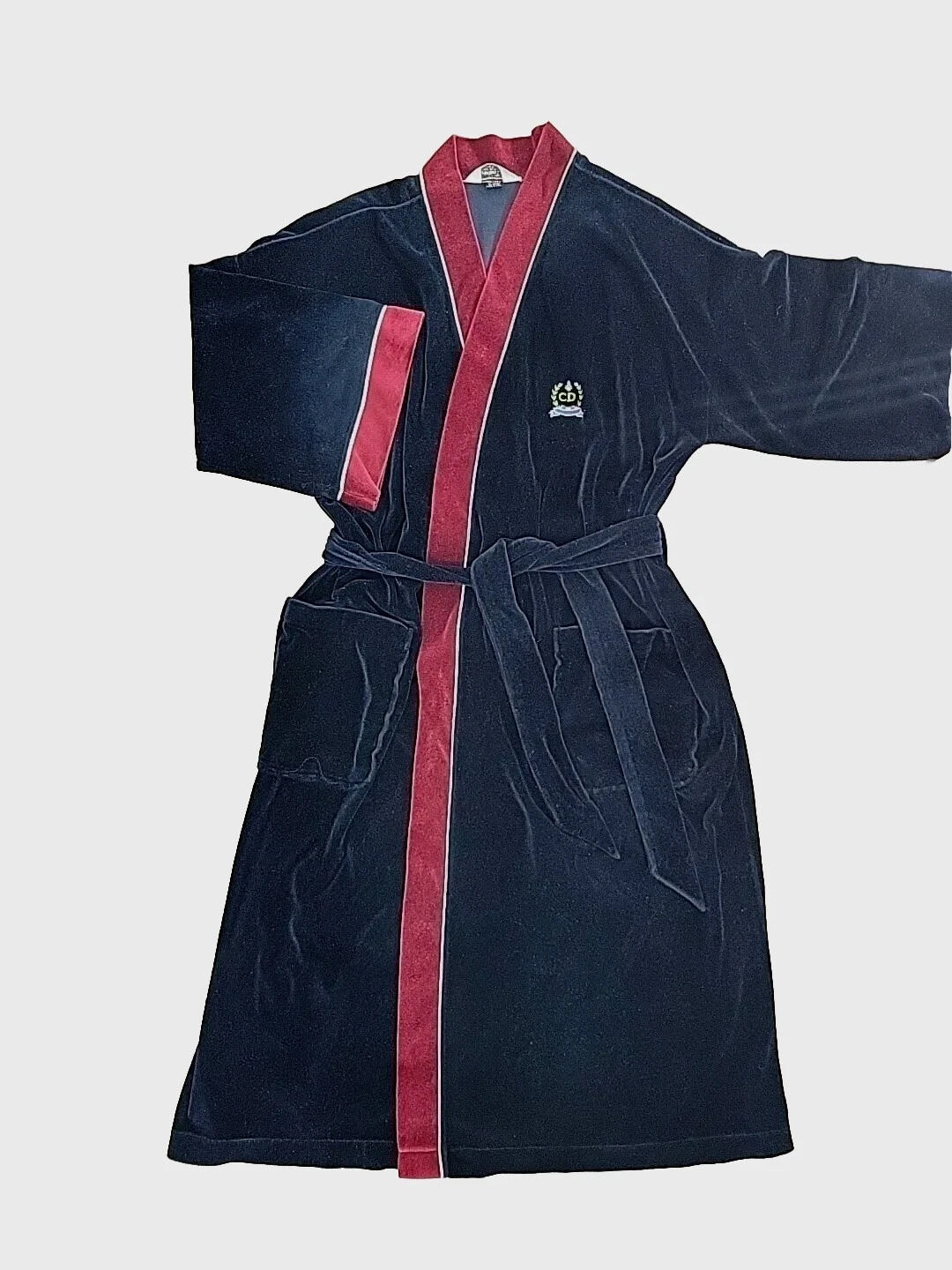 Robe velours poches ceinture salon Christian Dior Monsieur OS marine garniture vin