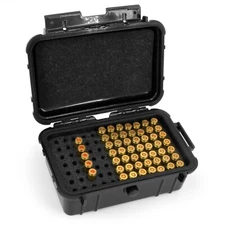 CASEMATIX 84-Slot Ammo Box for 9mm .38 .45 .223 5.56 Rugged Waterproof Hard Case