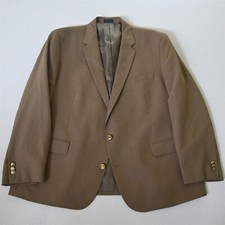 Stafford 48R Tan Brown Gold Button Wool Mens Blazer Suit Jacket Sport Coat