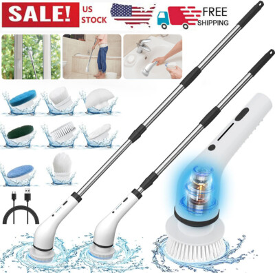 8 IN 1 Electric Spin Scrubber Cordless Bath Tub Power Scrubber Cleaning Brush US