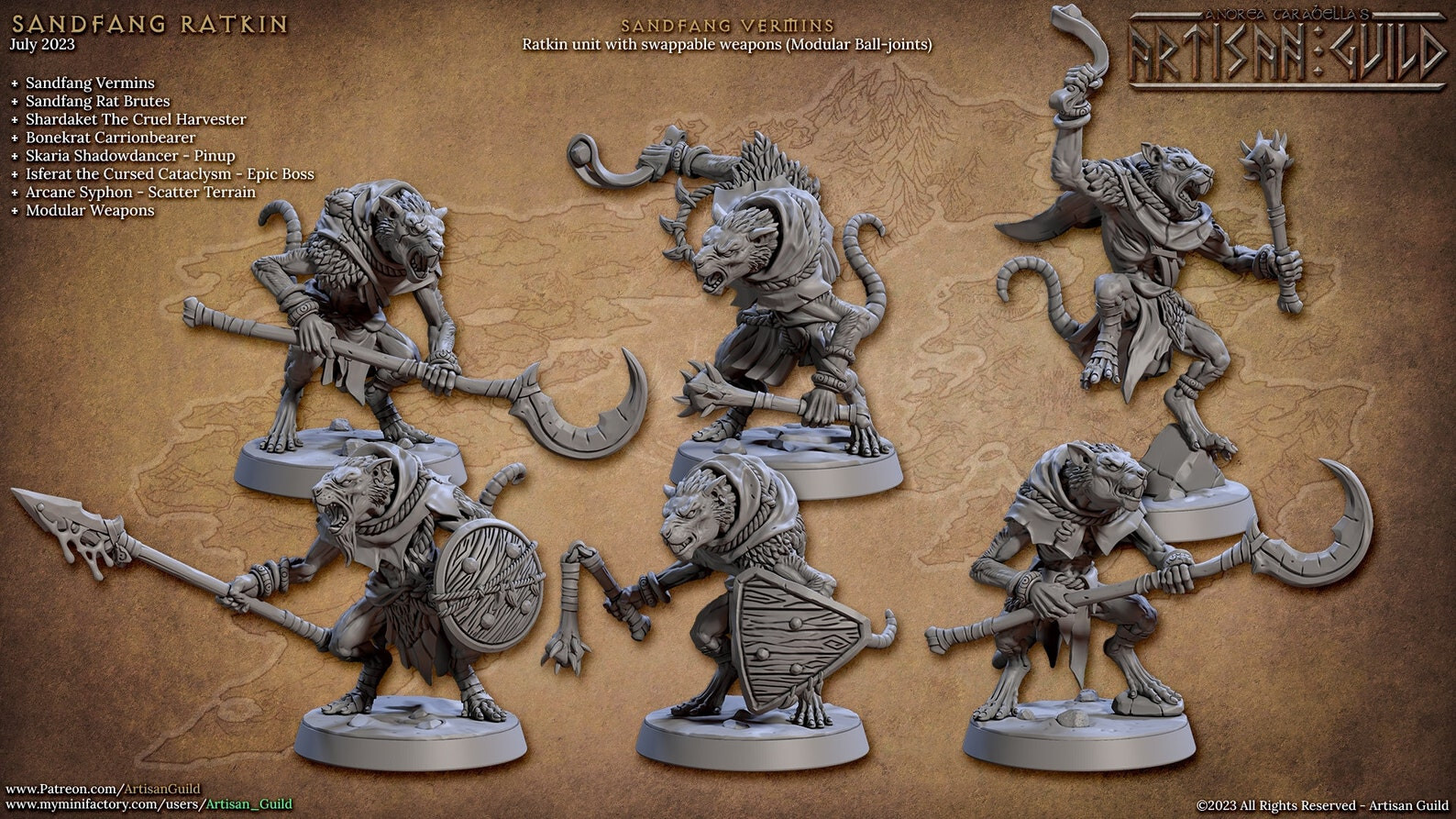 Sandfang Ratkins Vermin Artisan Guild D&D Miniature Wargaming 3D Printed