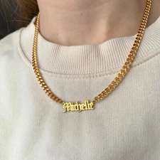 VASSAGO Personalized Gothic Old English Custom Name Cuban Link Chain Necklace