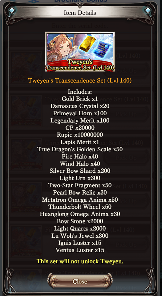 Granblue Fantasy Fes 2023 Brochure Bonus Eternals Transcendence Set