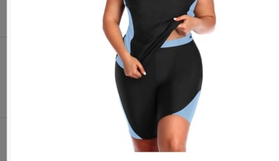 DACI Women's Jammer w/ Built-In Brief Black and Blue Swim Shorts Plus size  28W