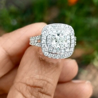 2,27 kt Smaragdschliff Moissanit Solitär Verlobungsring 14 K Weißgold vergoldet