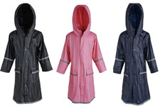 Kids Waterproof Full Length Long Hooded Raincoat jacket with Reflectors 3 colors