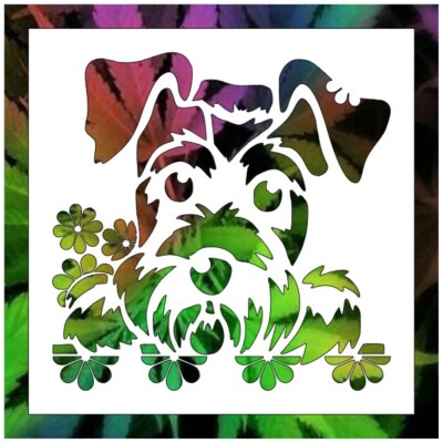 8''x8'' Clear Plastic Stencil - Flower Dog (MCA6) (.007'')