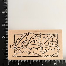 Denami Merry Christmas Holly Berry Wood Mounted Rubber Stamp