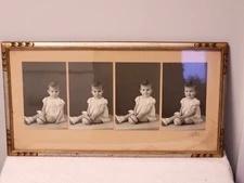 ( 1 ) Vintage Set Of Four Girl Baby Photos  9.5 x 17.5 ” Original Frame & Glass