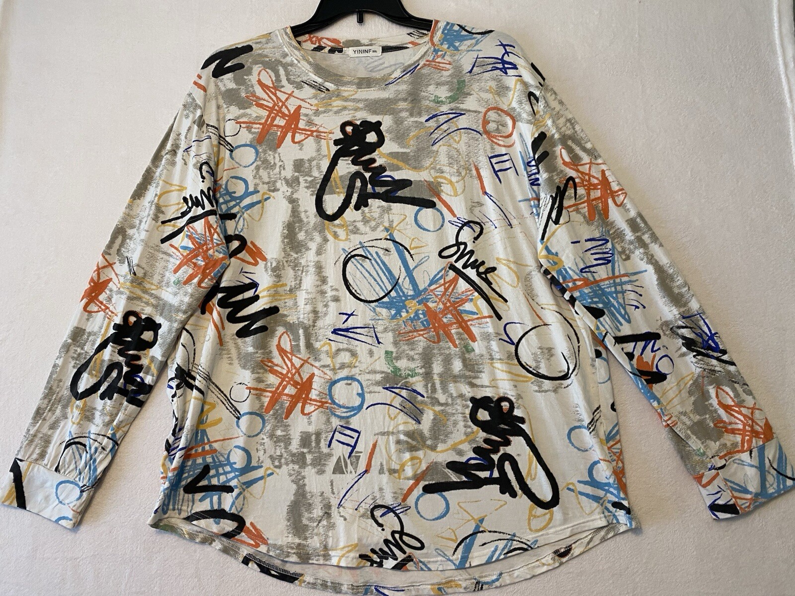 YININF Multicolor Long Sleeved T-Shirt Graffiti Streetwear Hip Hop Men's Size 2X