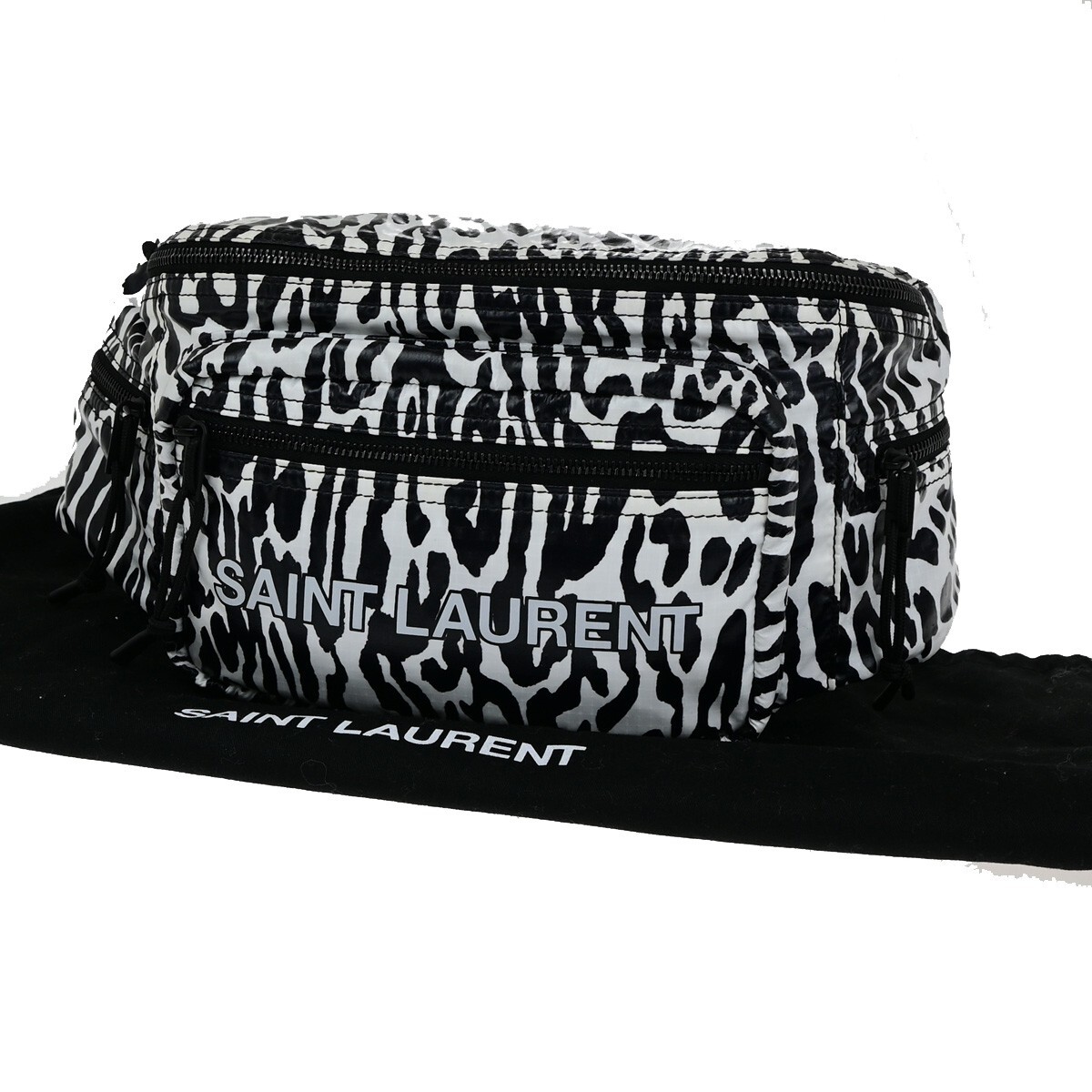 SAINT LAURENT Cintura Stampa Zebra Bum Body Bag Nylon Pelle Nero Bianco 85RK843