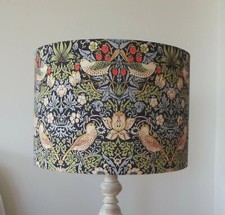 William Morris Lampshade Handmade In Strawberry Thief Blue Fabric