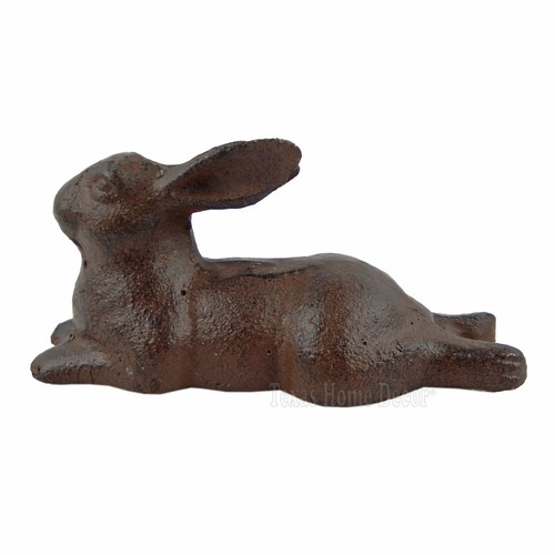 Small Bunny Rabbit Resting Figurine Cast Iron Heavy Duty Rustic Antique ...