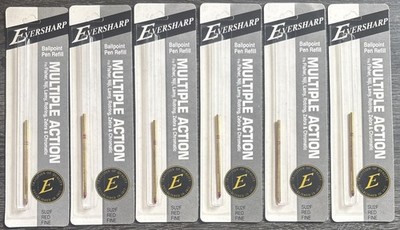 Lot 6 eversharp multiple action su2f red fine ballpoint pen refill
