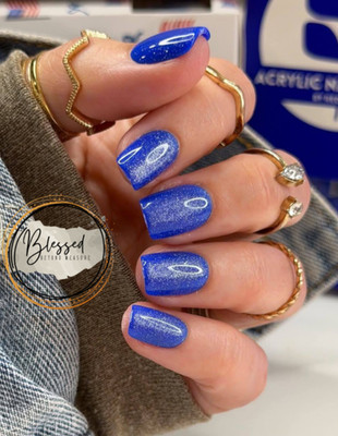 Red Aspen Press On Nails-Proud Perrine-Short Squoval Acrylic Blue