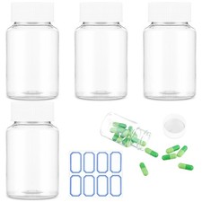 4 Pack 100ml Clear Empty Plastic Pill Bottles With Caps Medicine Storage