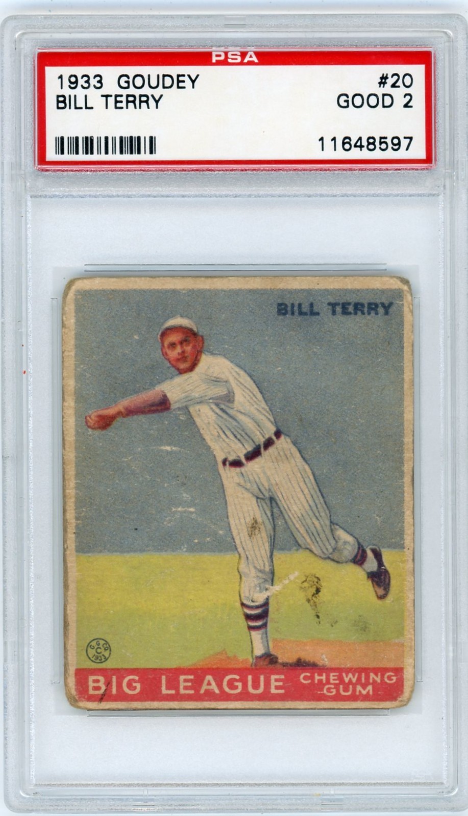 1933 GOUDEY #20 BILL TERRY ROOKIE RC PSA 2