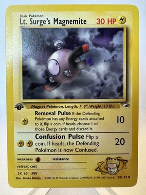 Pokemon Karte Magnemite / Magnetilo 1. Edition Gym Heroes 50/132 Englisch  NM