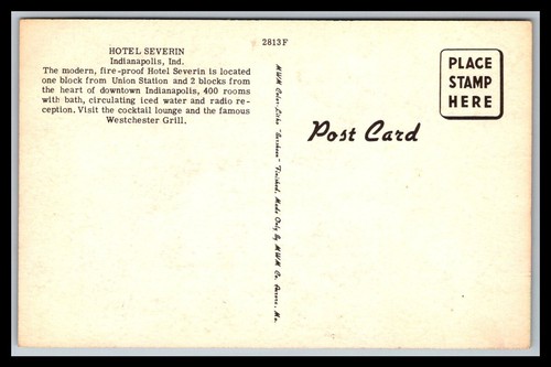 Hotel, SEVERIN, Indianapolis, Indiana - Old Postcard H5 - Picture 2 of 2