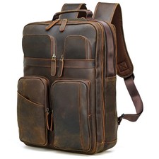 Full Grain Leather Backpack for Men, 17.3 Inch Travel Laptop Backpack Multi P...
