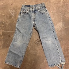 Vintage 90s kids youth Levi's 565 wide Leg Blue Jeans distressed size 24x22