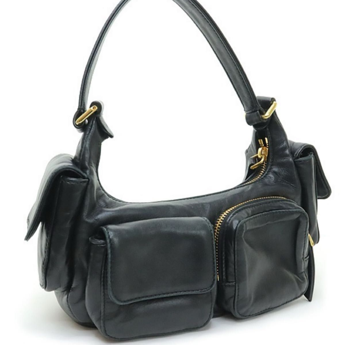 Miu Miu Nappa Leather Pocket Bag Shoulder Handbag Black Rare Y2K