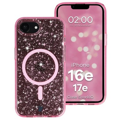 Glitzer Handyhülle für iPhone 17e/16e Bizon Case Cover Etui Transparant-Rosa