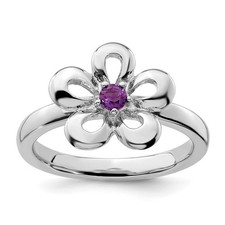 925 Sterling Silver Stackable Expressions Polished Amethyst Flower Ring Size 9