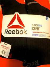 Reebok Crew Performance Sz S 4-8 Boy's Pack 5 Pairs Crew Cut Black Girls School
